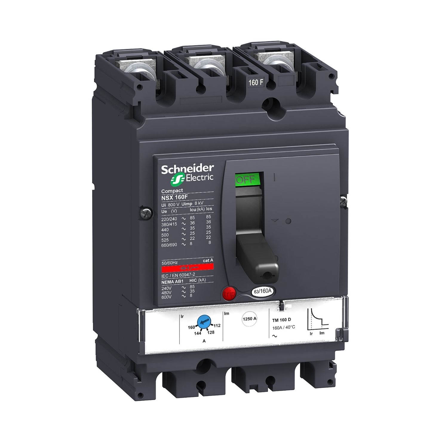 LV430630 کلید کمپکت 160 آمپر اشنایدر سه پل ۳۶KA حفاظت TM-D